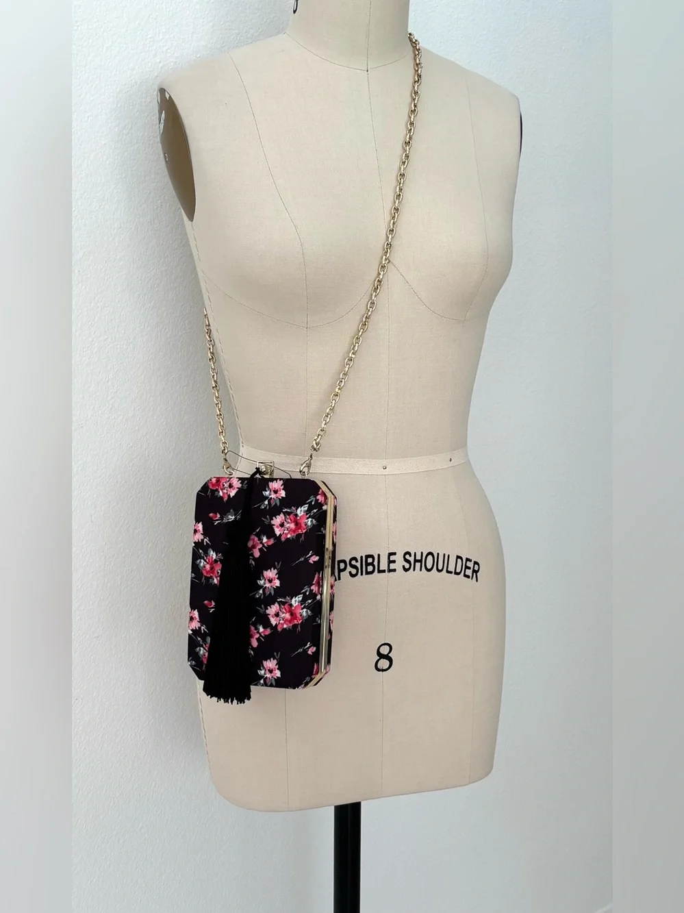 White House Black Market Black Floral Box Clutch Crossbody Bag NWT